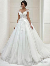 A-Line/Princess Scoop Sweep Train Tulle Wedding Dresses